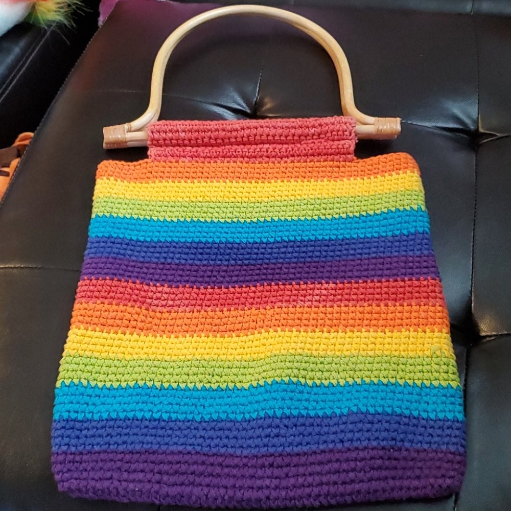 Handmade rainbow crochet purse